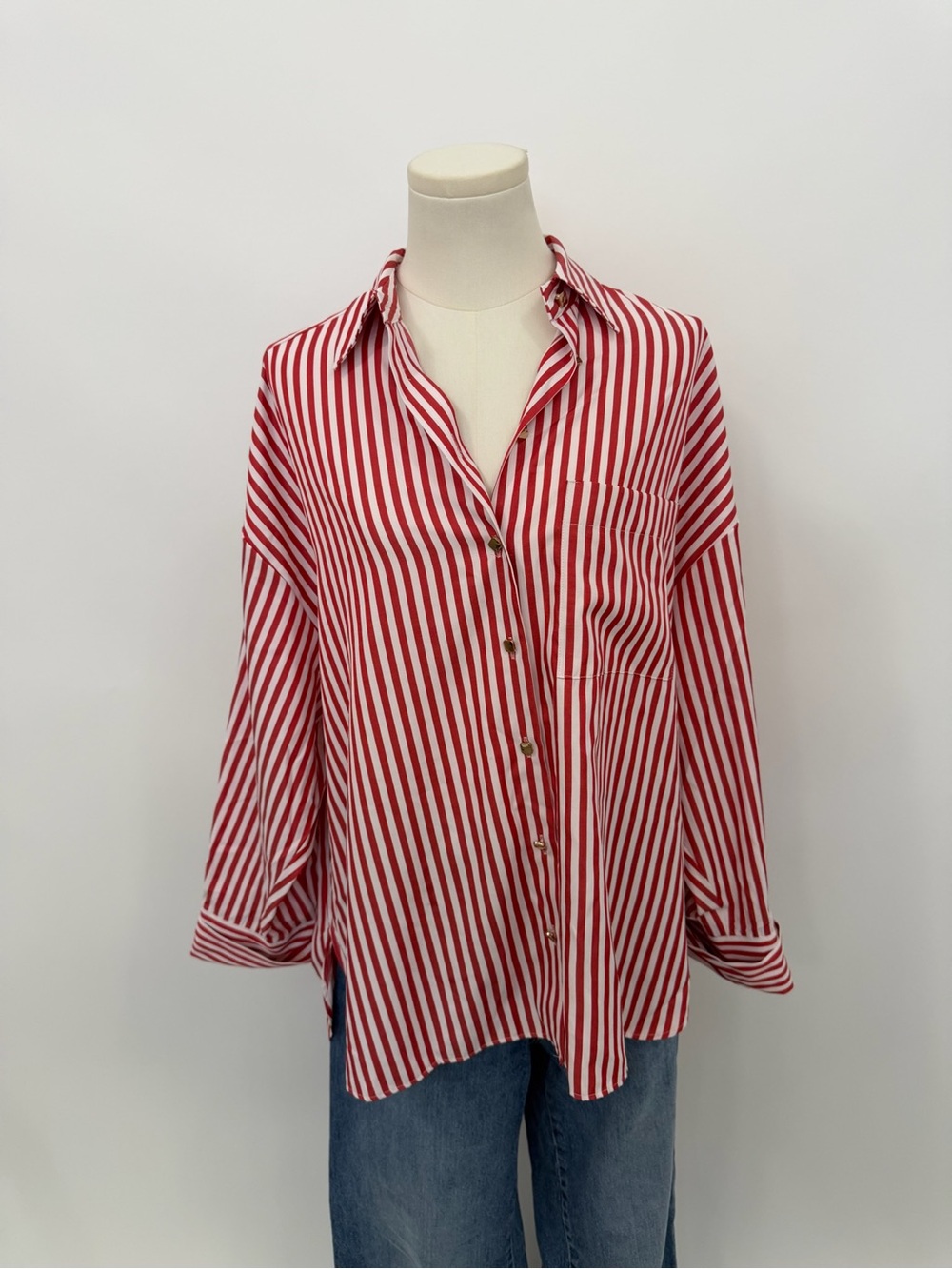 NWT Zara Red and White Striped Shirt